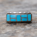 Vintage Sterling Turquoise Inlay Band Ring 9.75