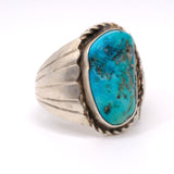 Vintage Sterling Turquoise Ribbed Band Ring 10