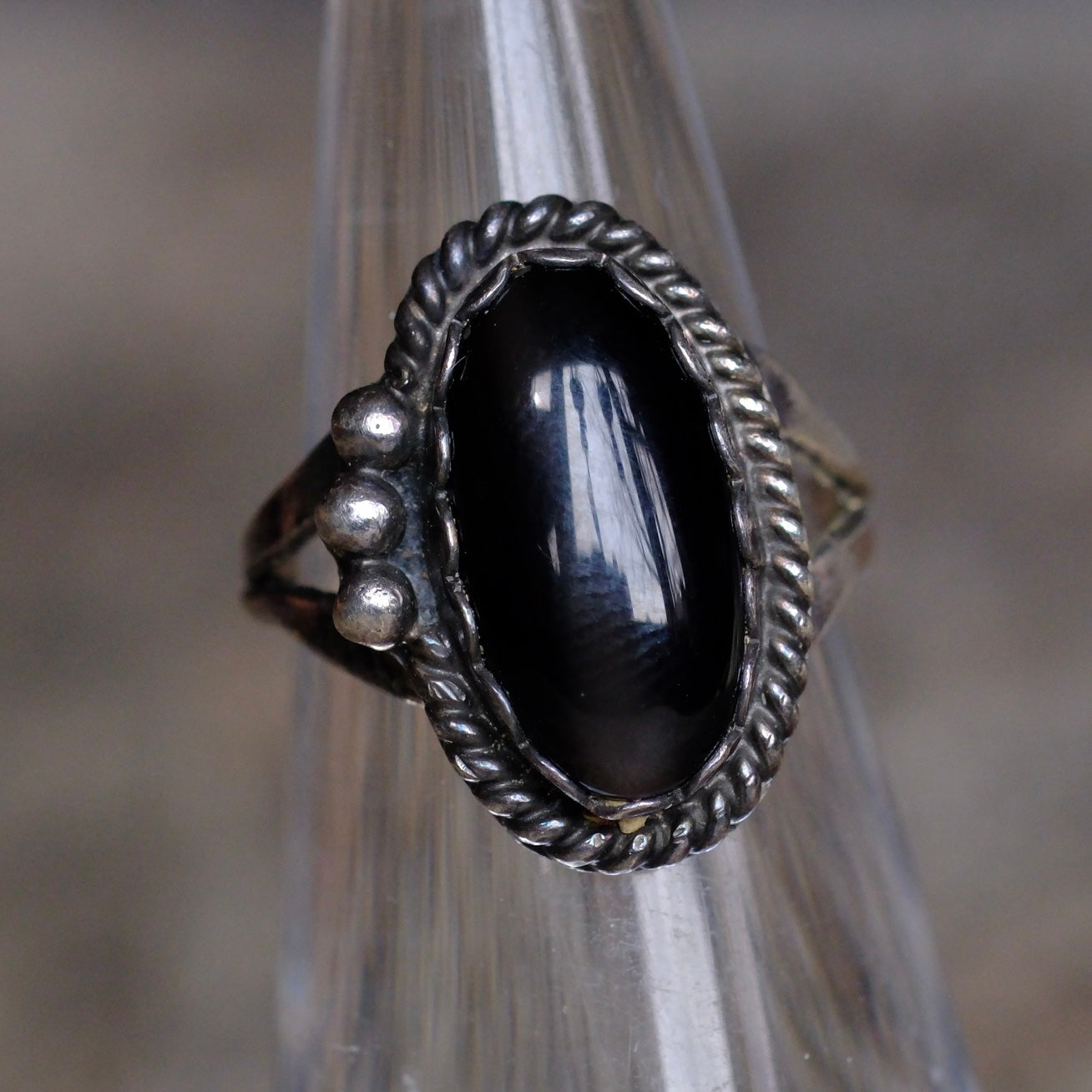 Vintage Sterling Onyx Roper Ring 3.25
