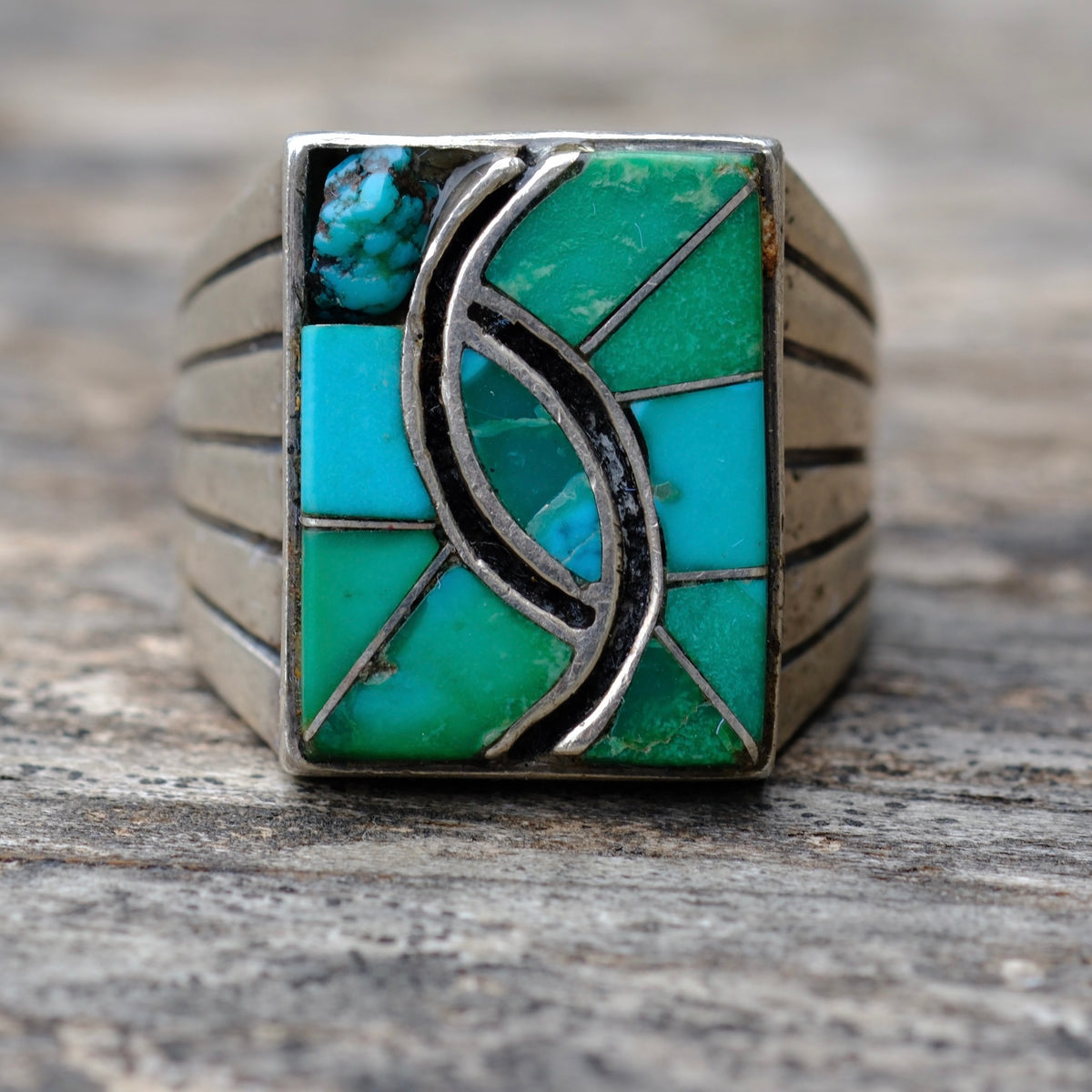 Vintage Sterling Turquoise Inlay Ring 9