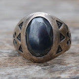 Vintage Sterling Hematite Stamped Arrows Ring 8