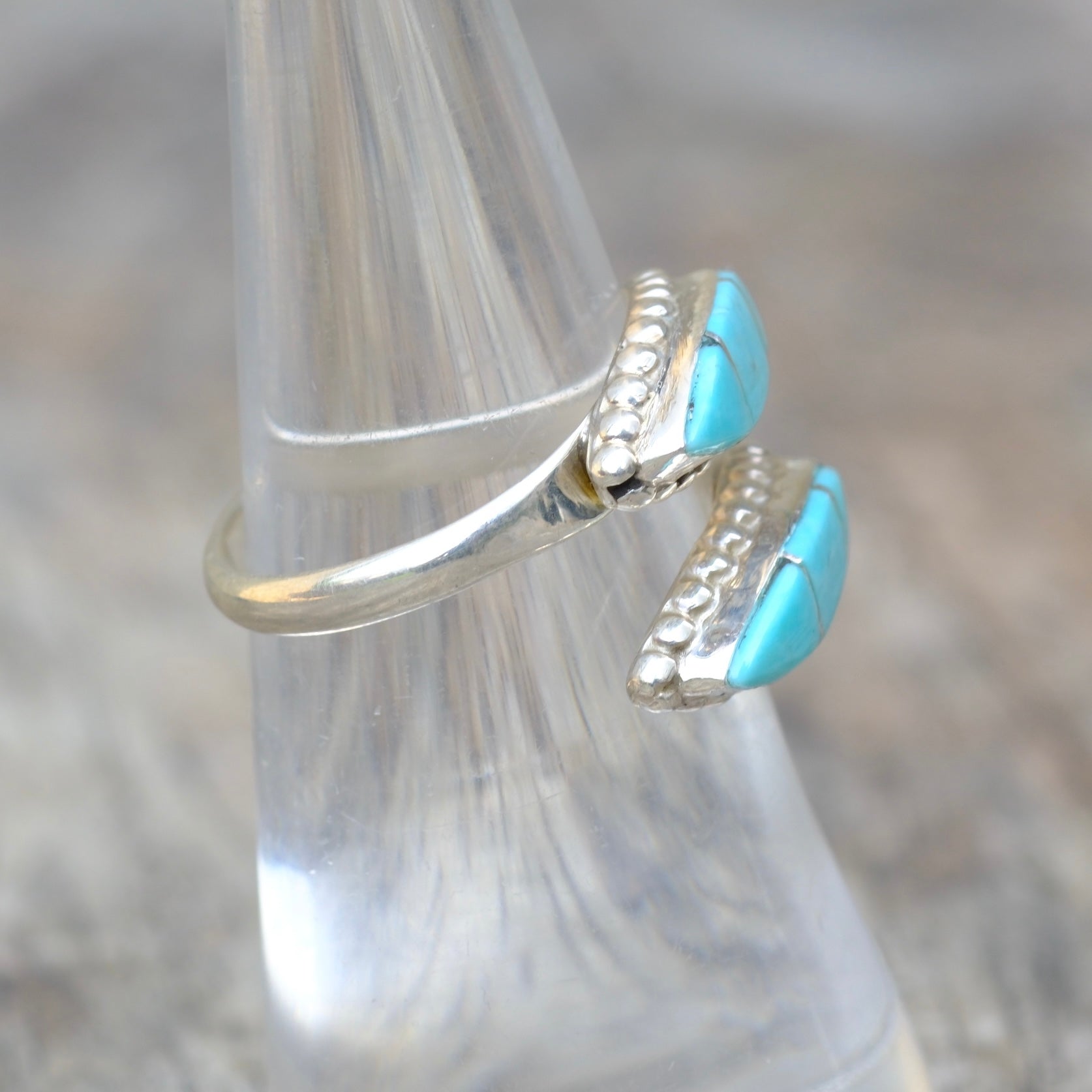 Vintage Sterling Turquoise Overpass Ring 6