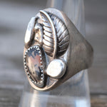 Vintage Sterling Chunky Petrified Wood Feather Ring 10