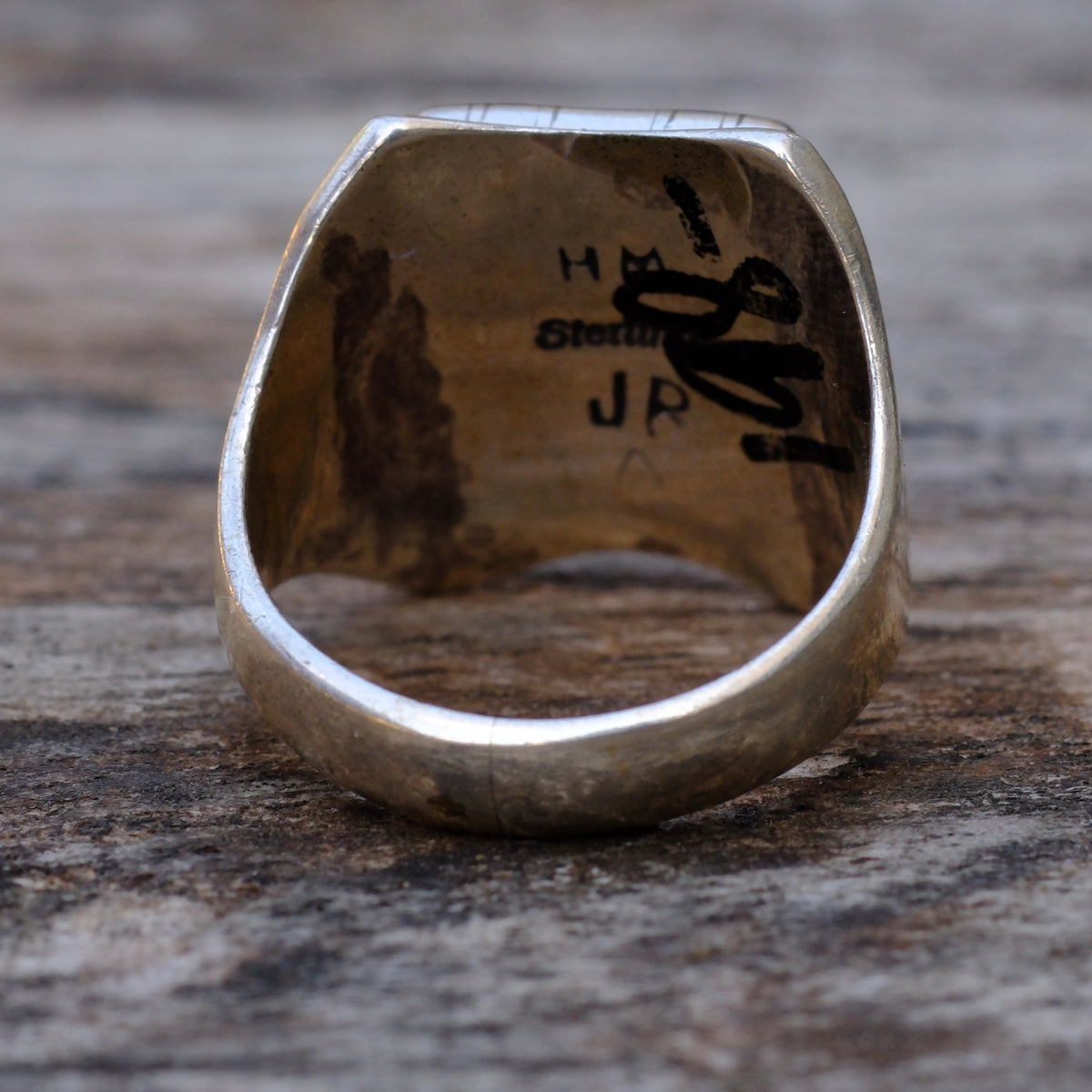 Vintage Sterling Multi Stone Inlay Panel Ring 8.75