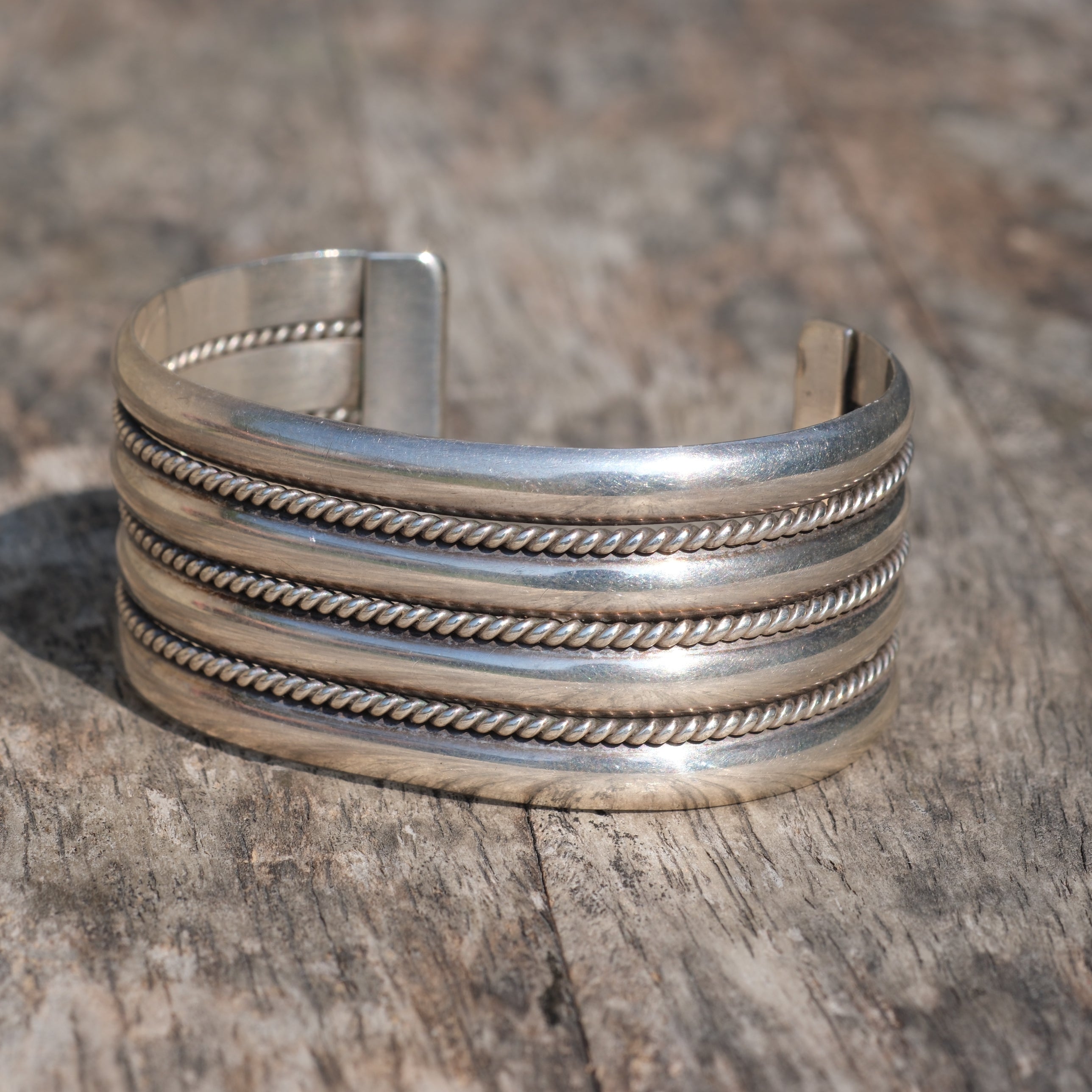 Vintage Sterling Silver Wide Roped Cuff