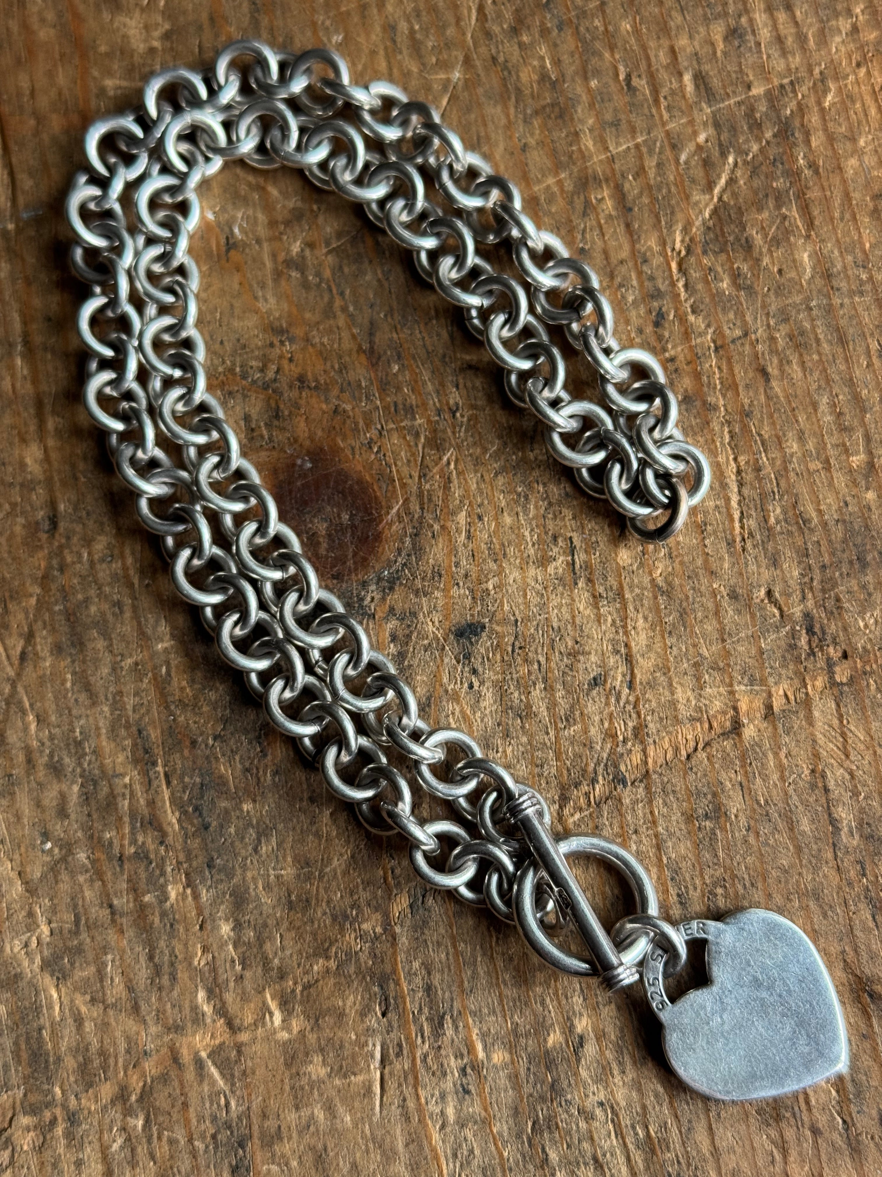 Vintage Sterling Silver 16” Heart ID Toggle Chain Necklace