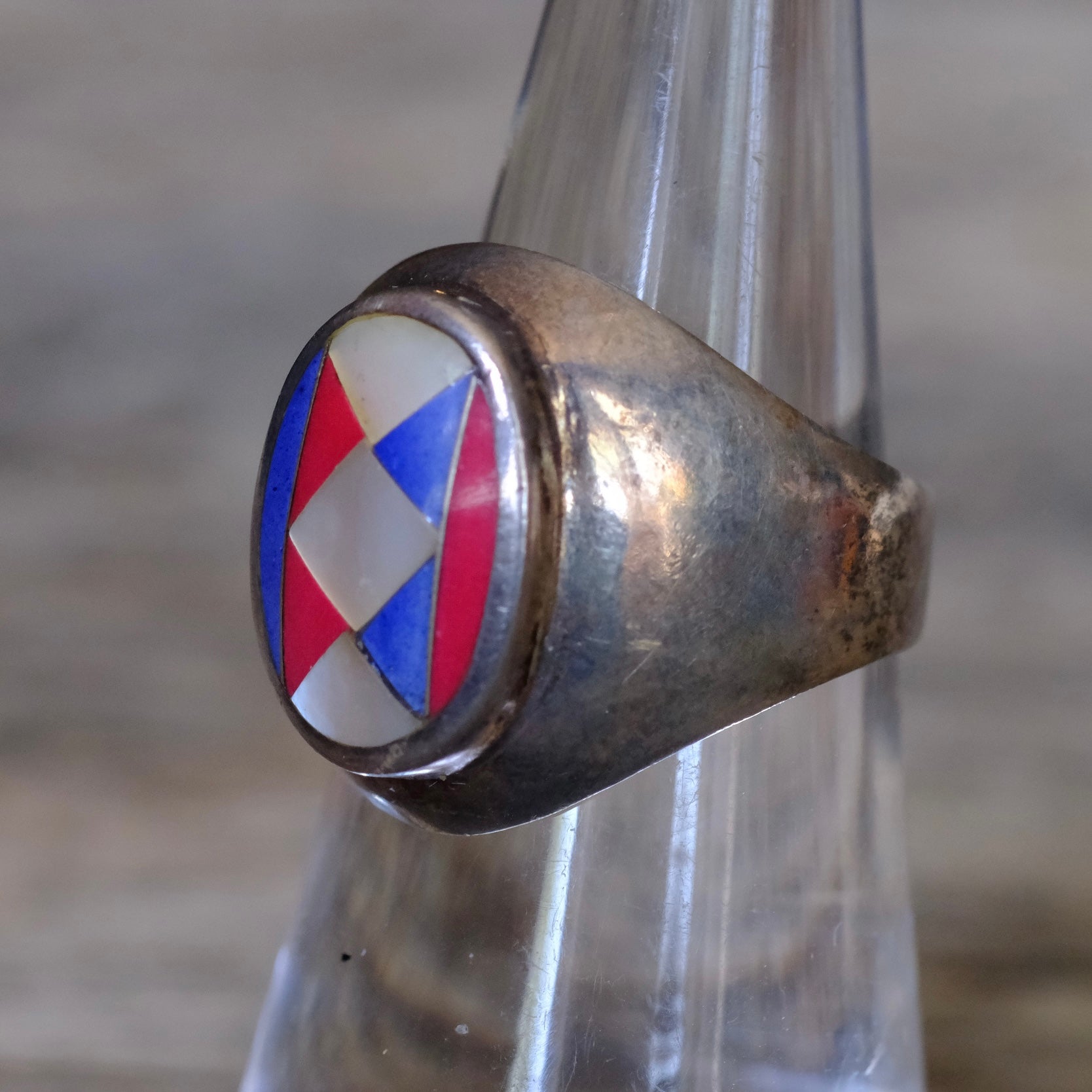Vintage Sterling Multistone Inlay Ring 6