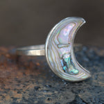 Vintage Sterling Abalone Moon Ring 6.5