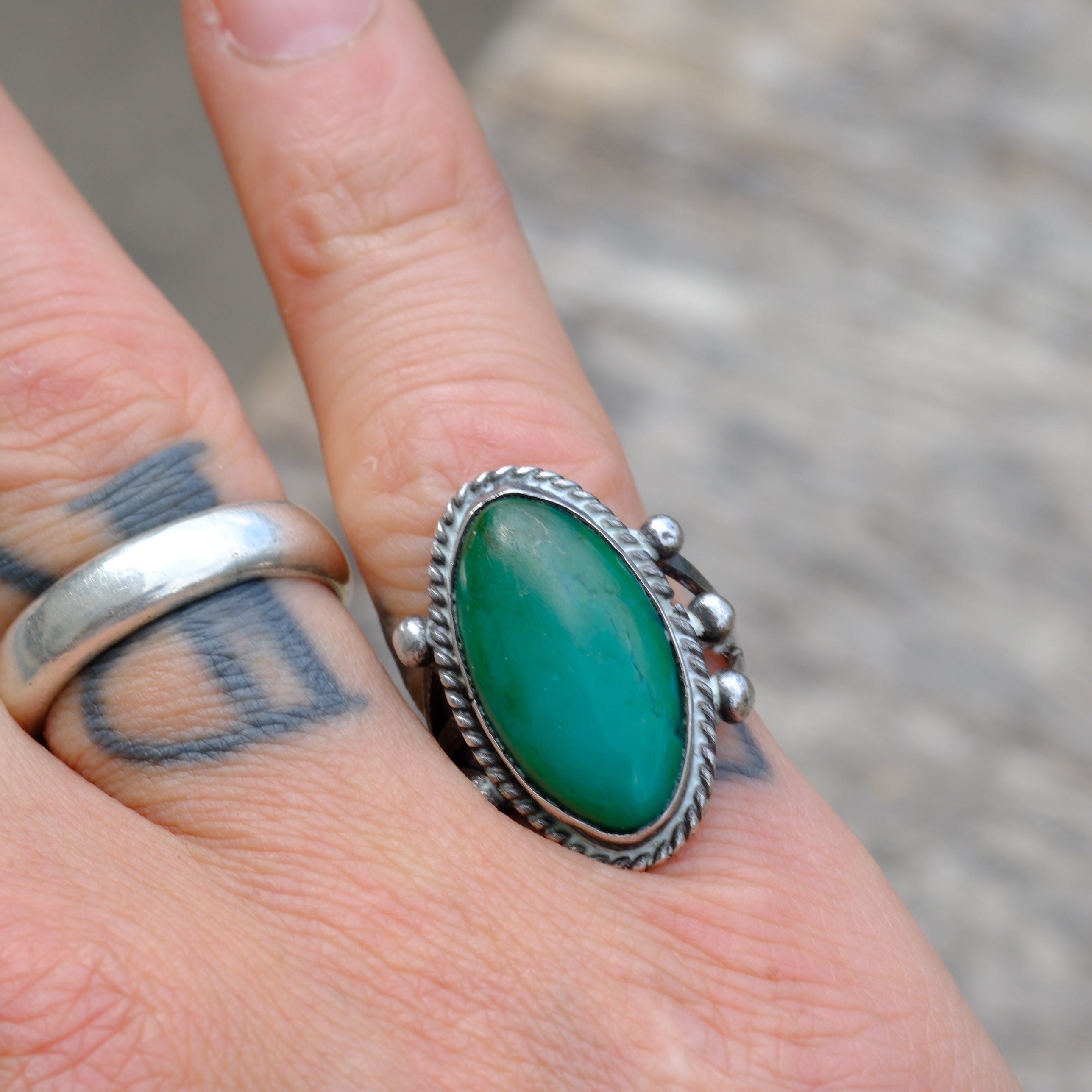 Vintage Sterling Turquoise Roper Ring 7.5
