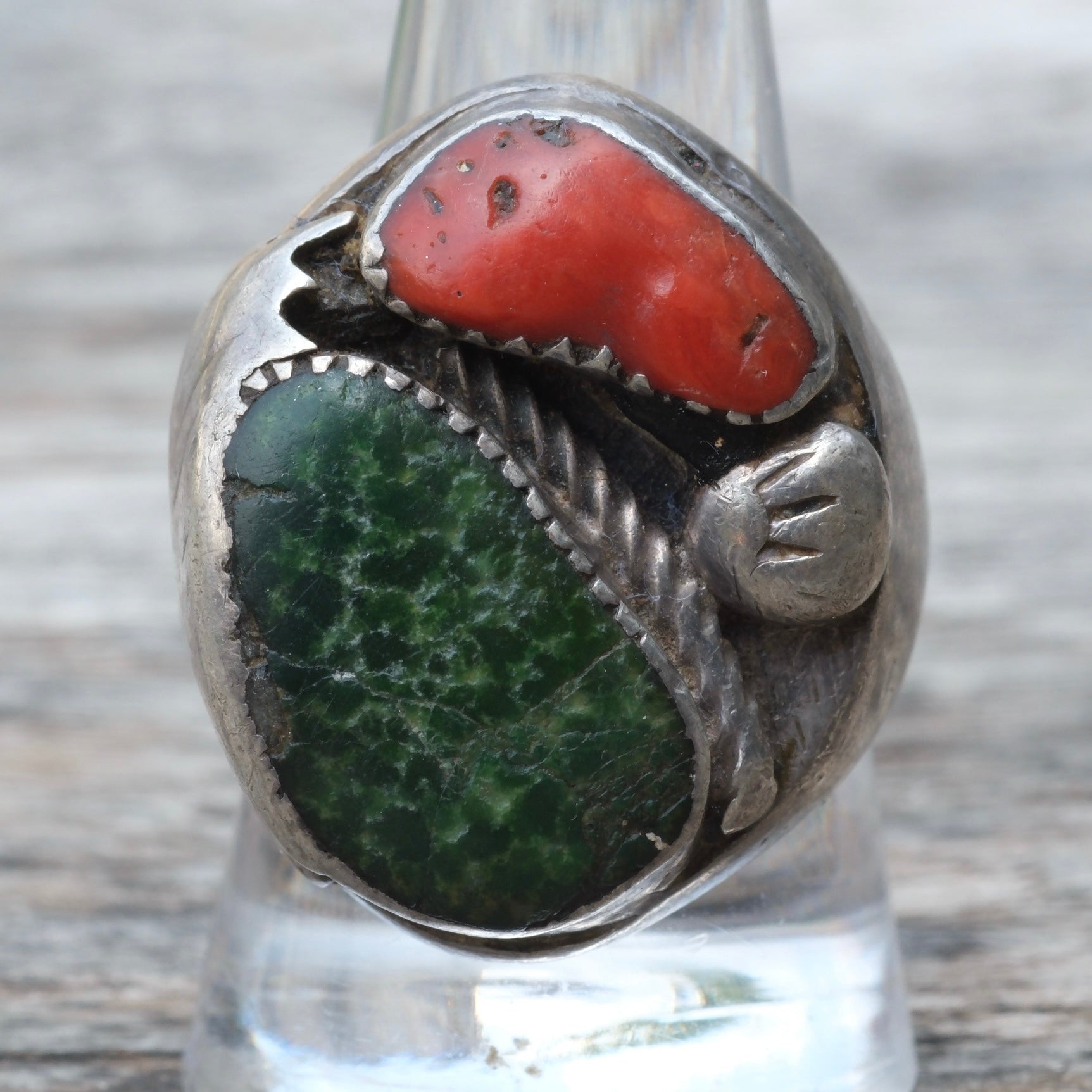 Vintage Sterling Turquoise and Coral Ring 10