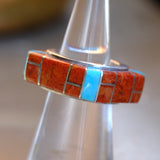 Vintage Sterling Jasper and Turquoise Inlay Band 5.25