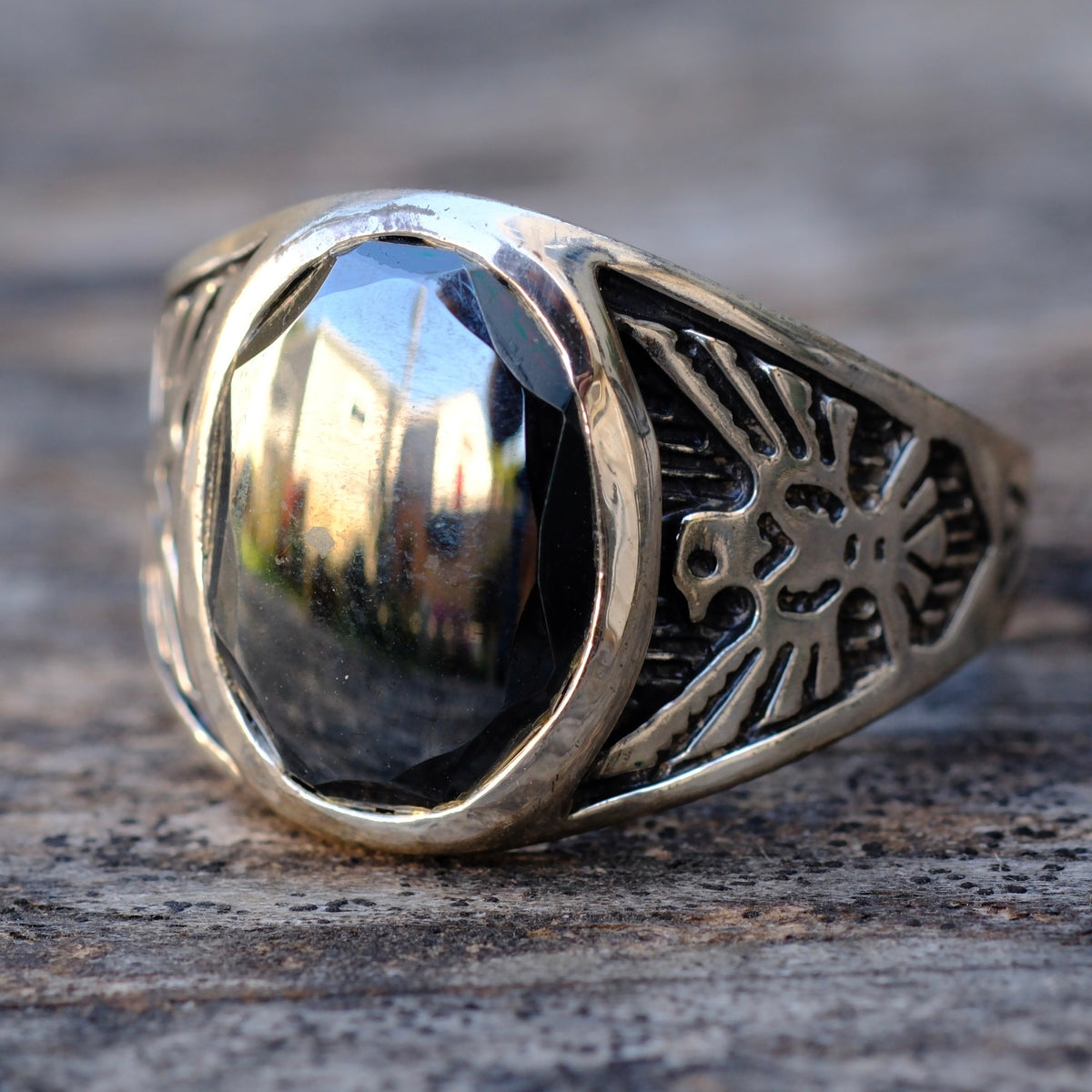 Vintage Sterling Hematite Thunderbird Ring 15.5