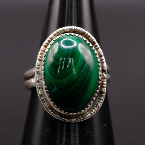 Vintage Sterling Malachite Ring 7