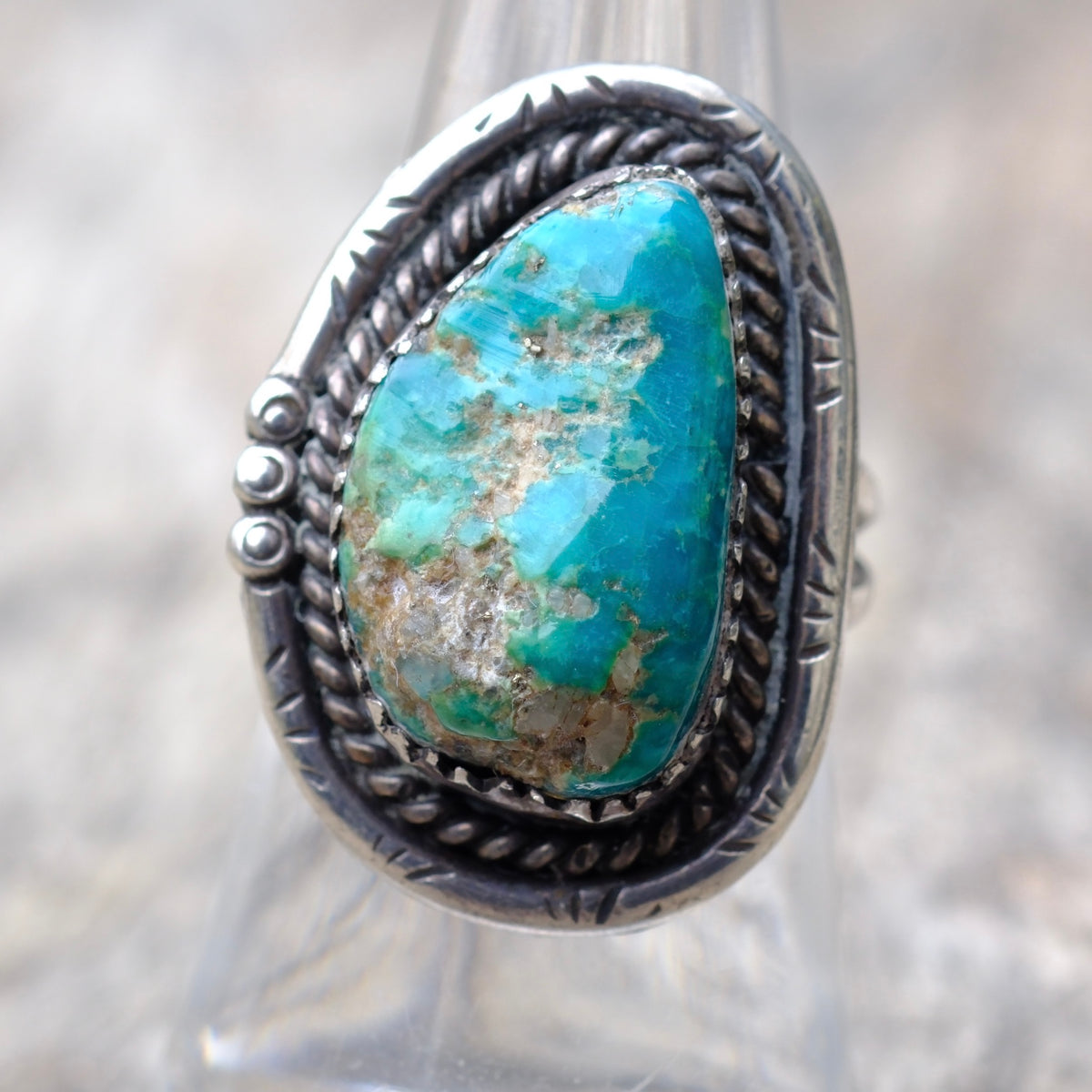 Vintage Sterling Turquoise Roper Ring 6.5