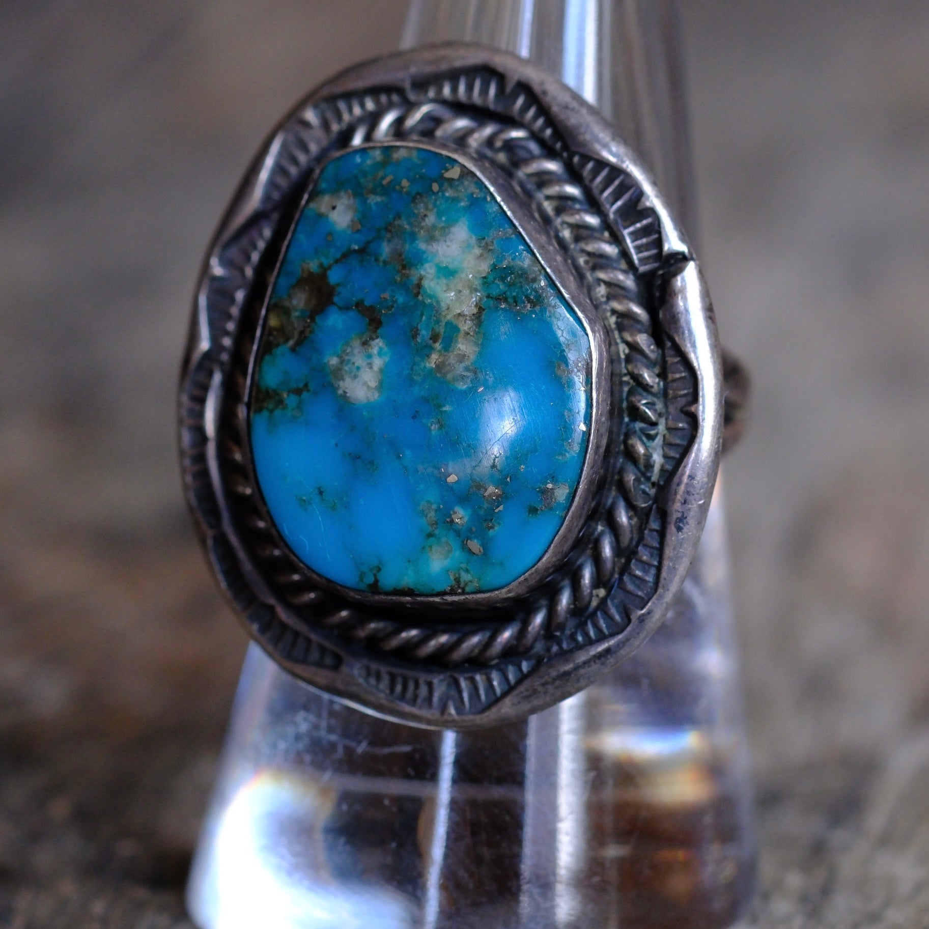 Vintage Sterling Turquoise Roper Ring 8