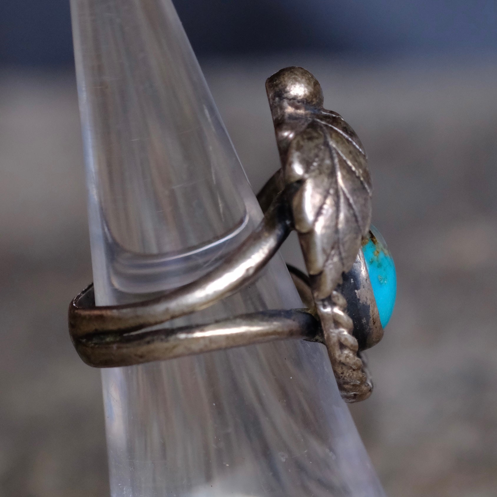 Vintage Sterling Turquoise Feather Ring 4