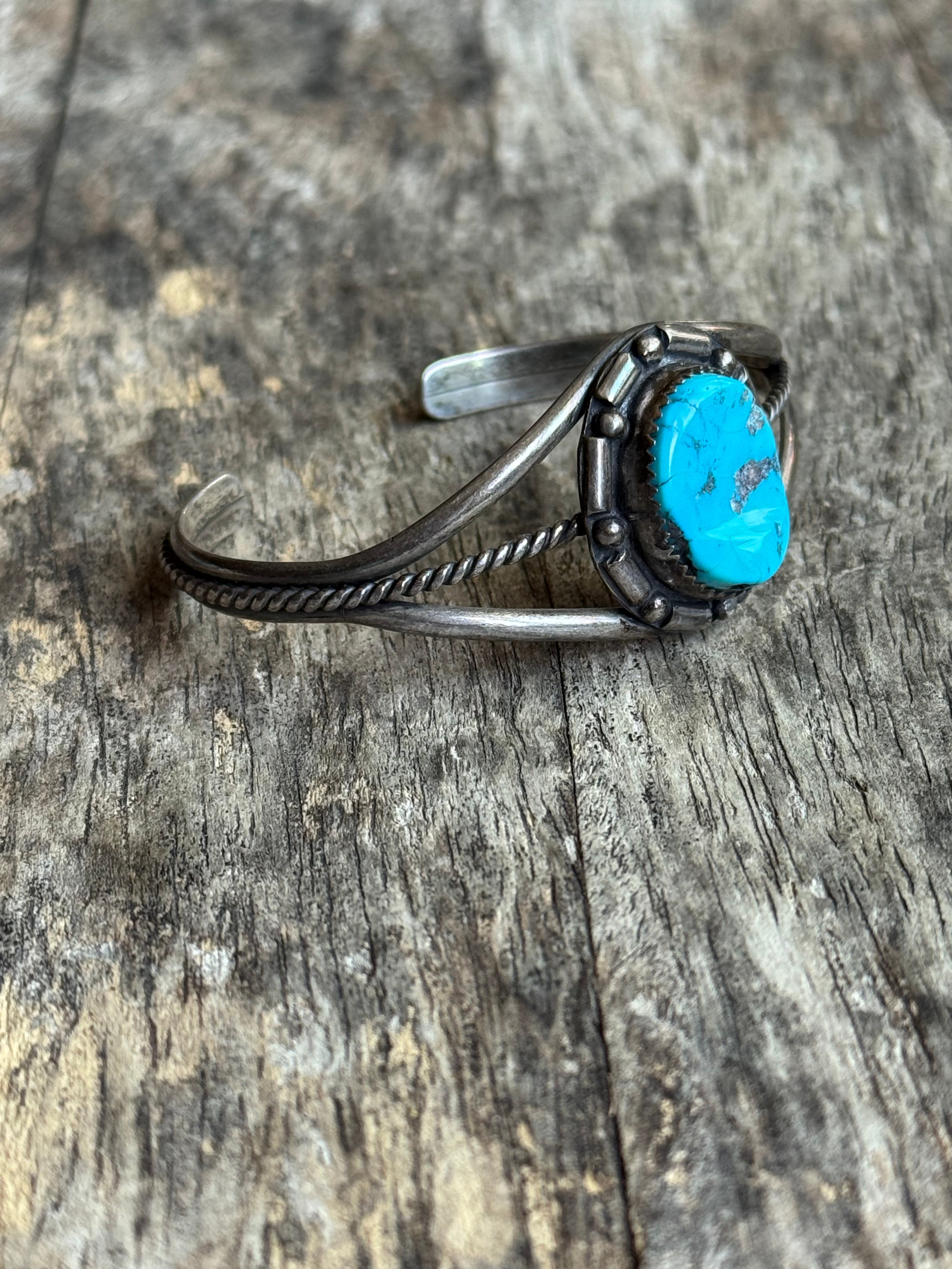 Vintage Sterling Silver Turquoise Roped Cuff
