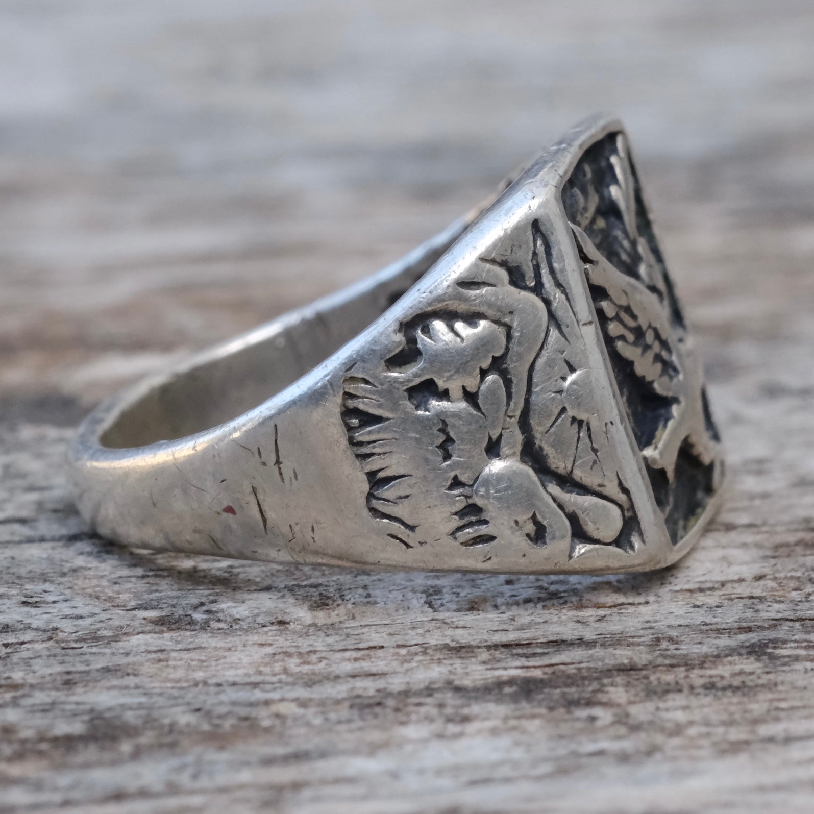 Vintage Sterling Eagle Mountain Signet Ring 9.25