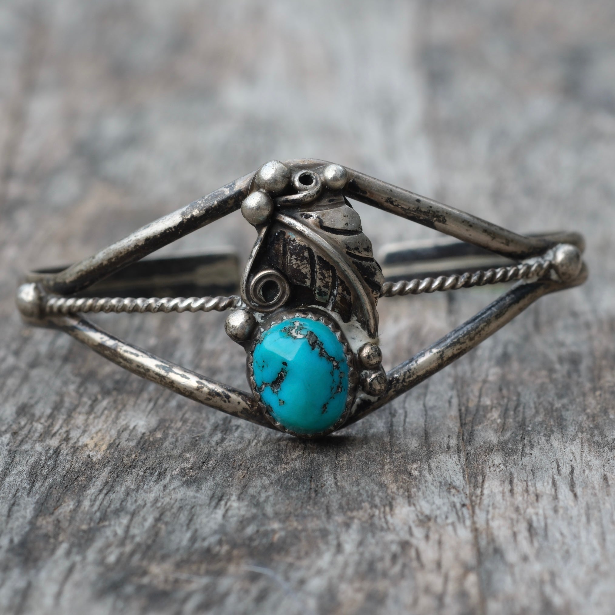 Vintage Sterling Turquoise Feather Cuff Bracelet
