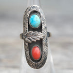 Vintage Sterling Turquoise and Coral Feather Ring 4