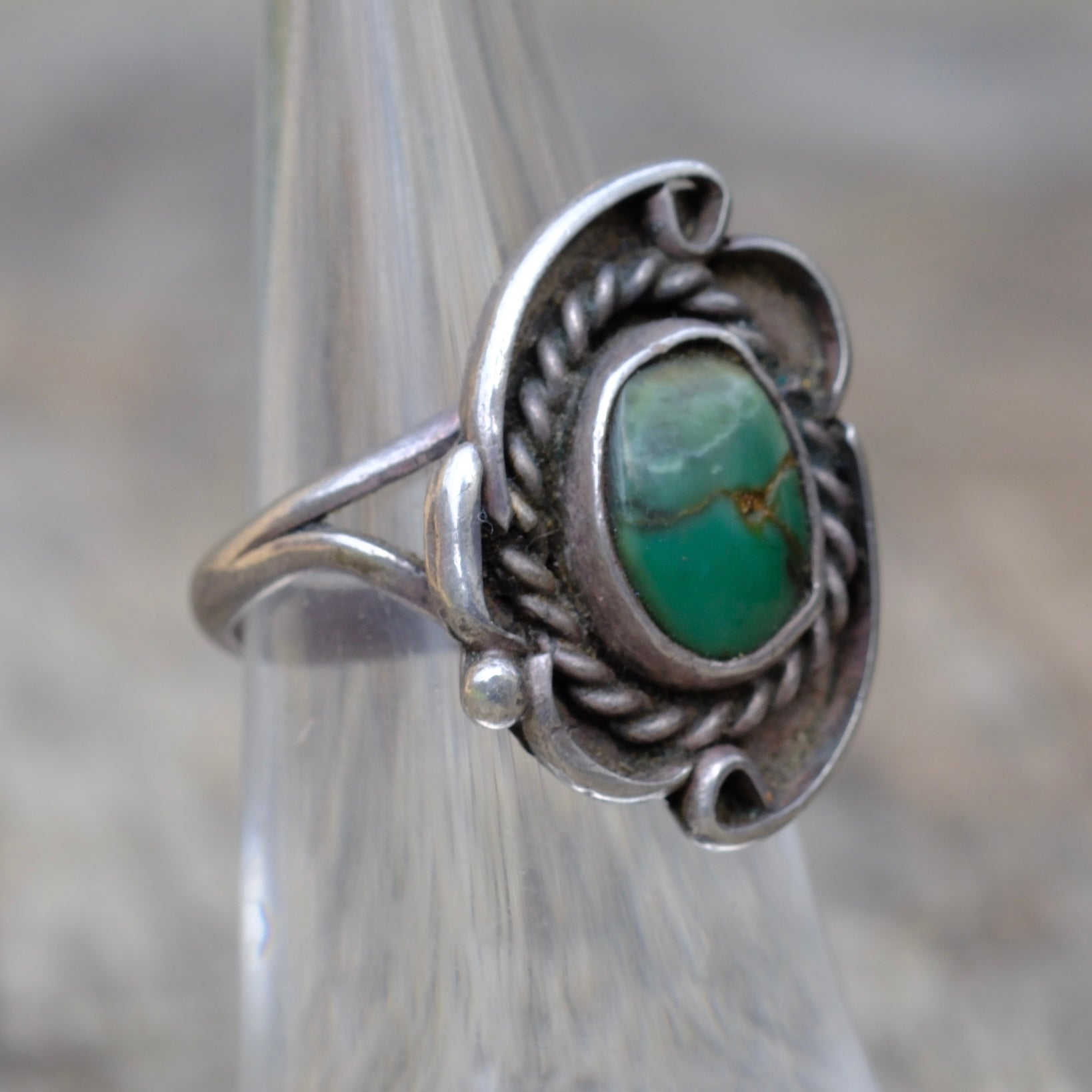 Vintage Sterling Turquoise Roper Ring 6