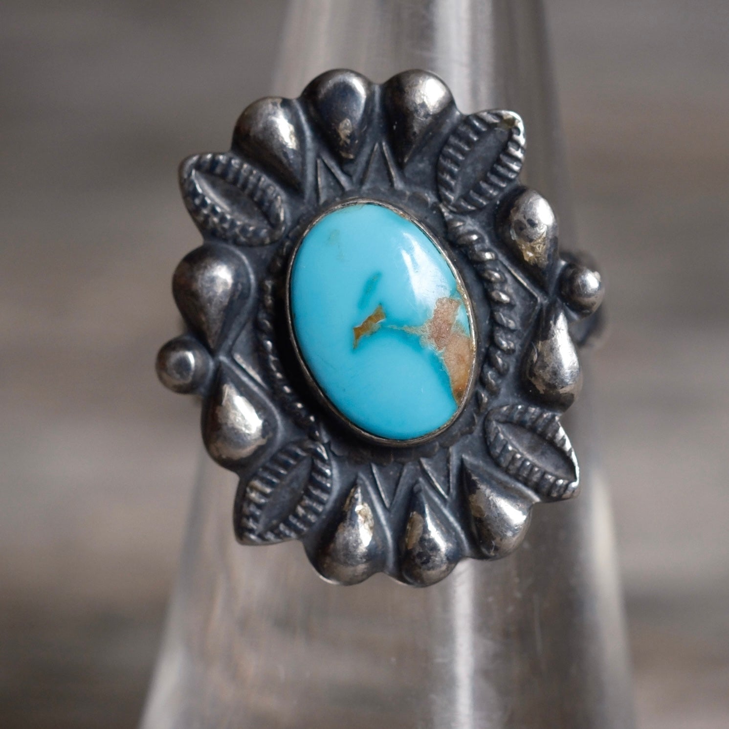 Vintage Sterling Turquoise Stamped Ring 6