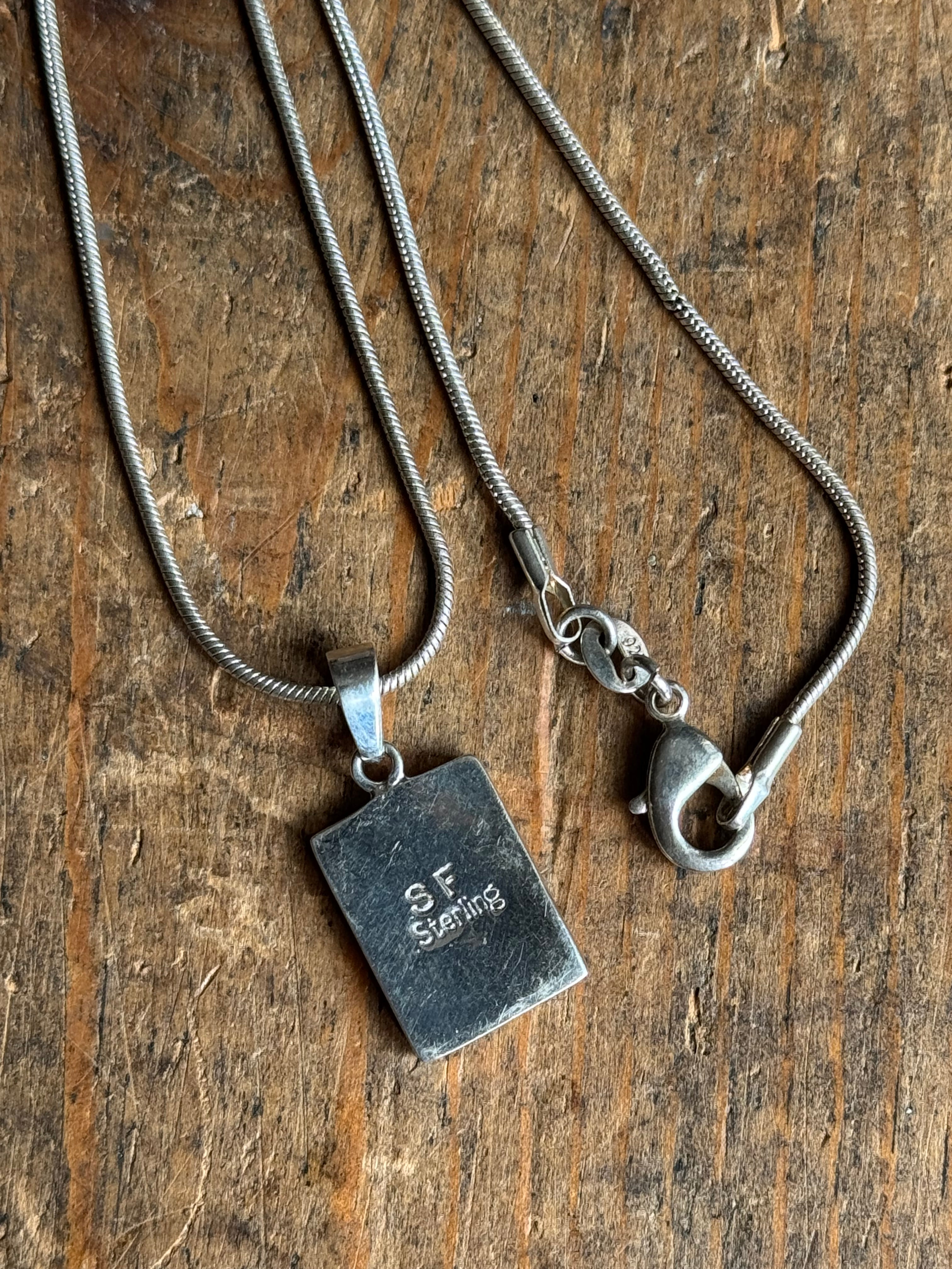 Vintage Sterling Silver Multistone Inlay Square 20" Necklace