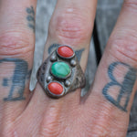 Vintage Sterling Turquoise And Coral Old Pawn Ring 10