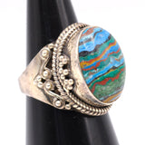 Vintage Sterling Rainbow Calsilica Ring 6.5