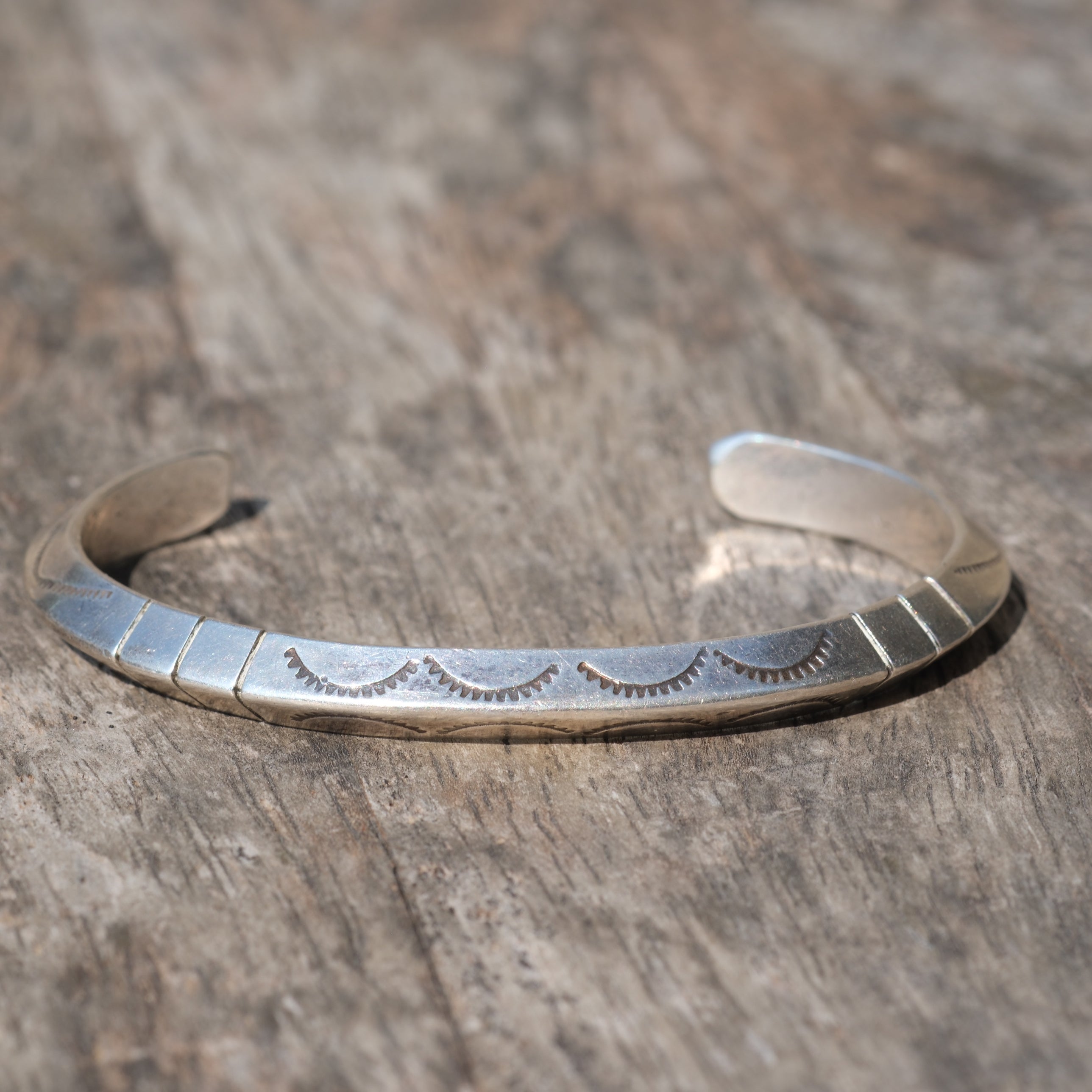 Vintage Sterling Silver Chunky Stamped Triangle Cuff