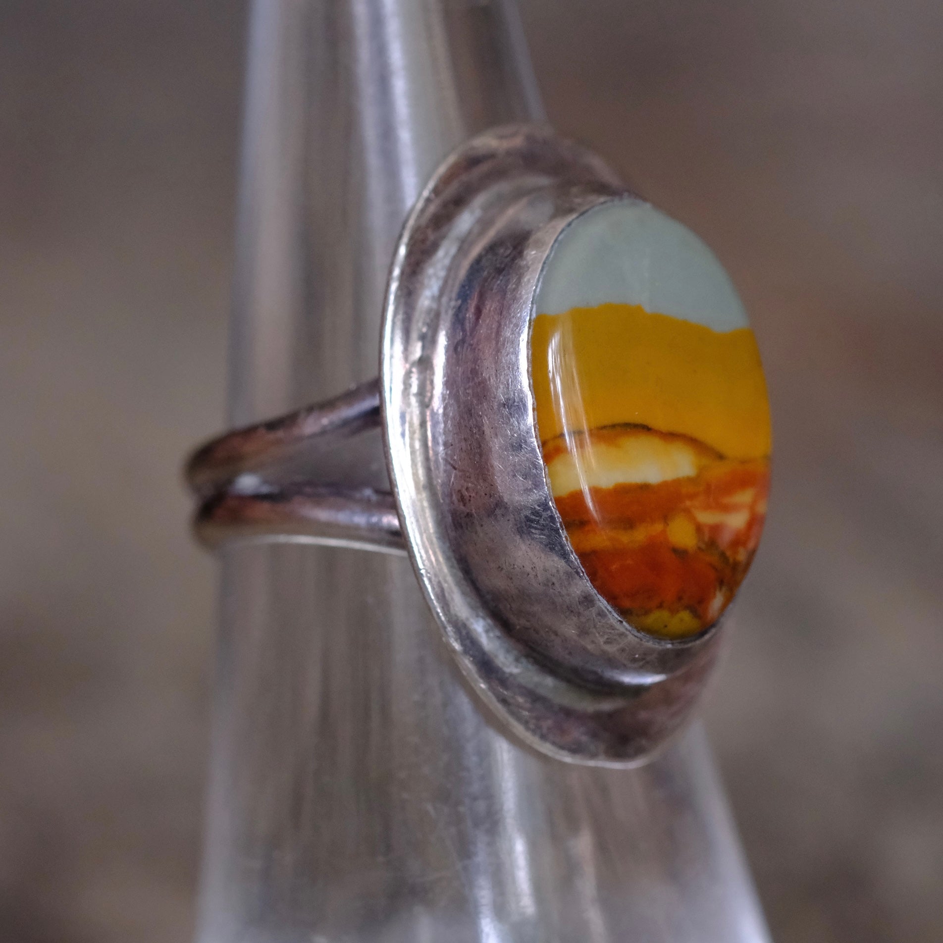 Vintage Sterling Picture Stone Ring 5.5