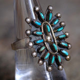 Vintage Sterling Turquoise Cluster Ring 6.5
