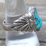 Vintage Sterling Turquoise Stamped Band Ring 10.25