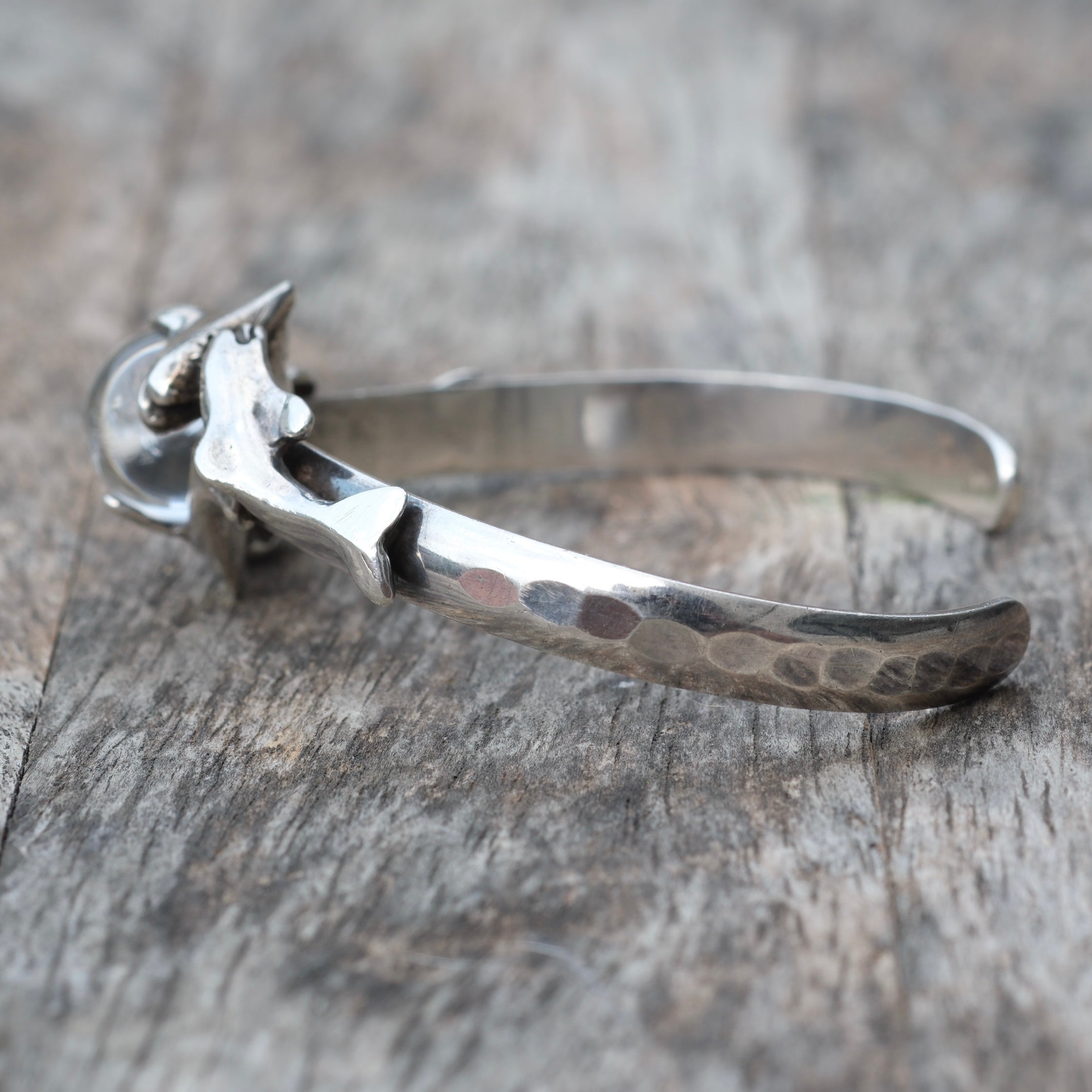 Vintage Sterling Crystal Dolphin Cuff Bracelet