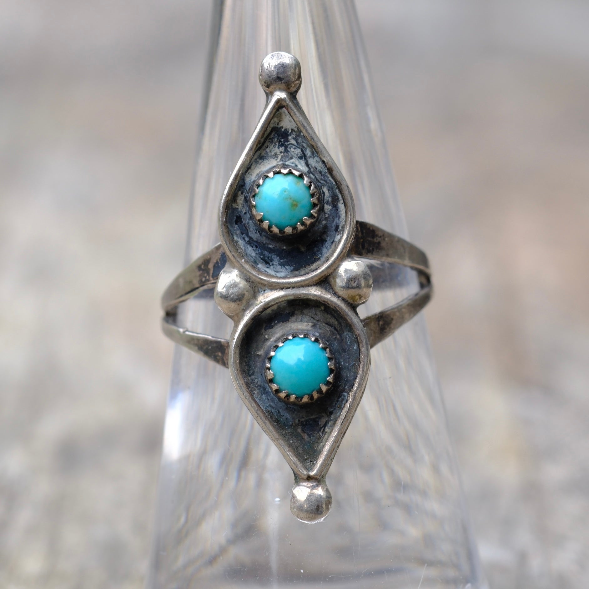 Vintage Sterling 2-Stone Turquoise Ring 6.5