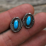 Vintage Sterling Turquoise Roper Stud Earrings