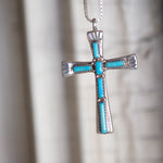 Vintage Sterling 7-Stone Coral Cross Necklace