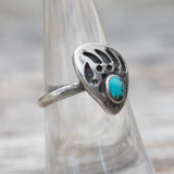 Vintage Sterling Turquoise Bear Paw Ring 6.75