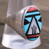 Vintage Sterling Zuni Inlay Ring 11.5