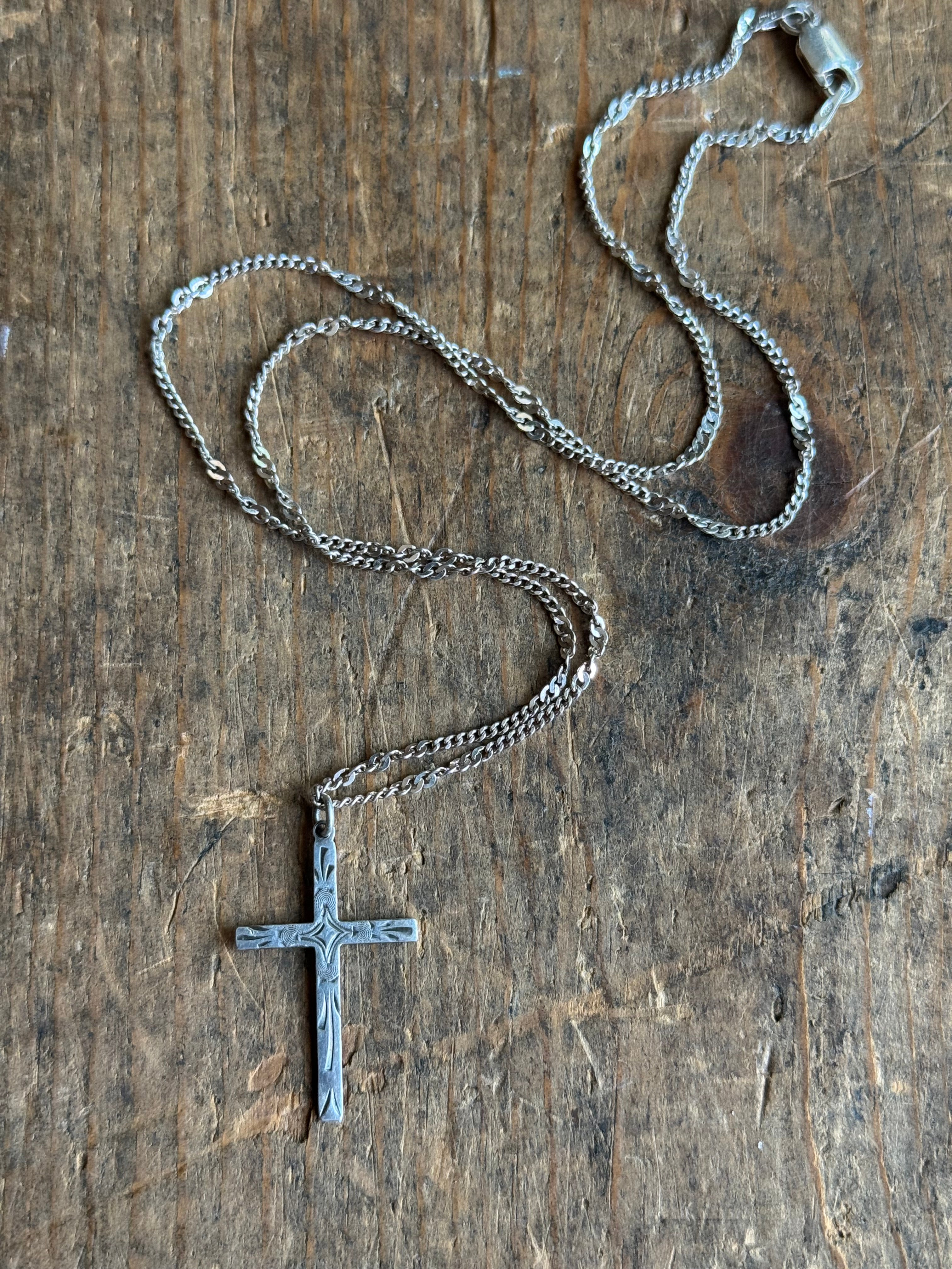 Vintage Sterling Silver Stamped Cross Necklace