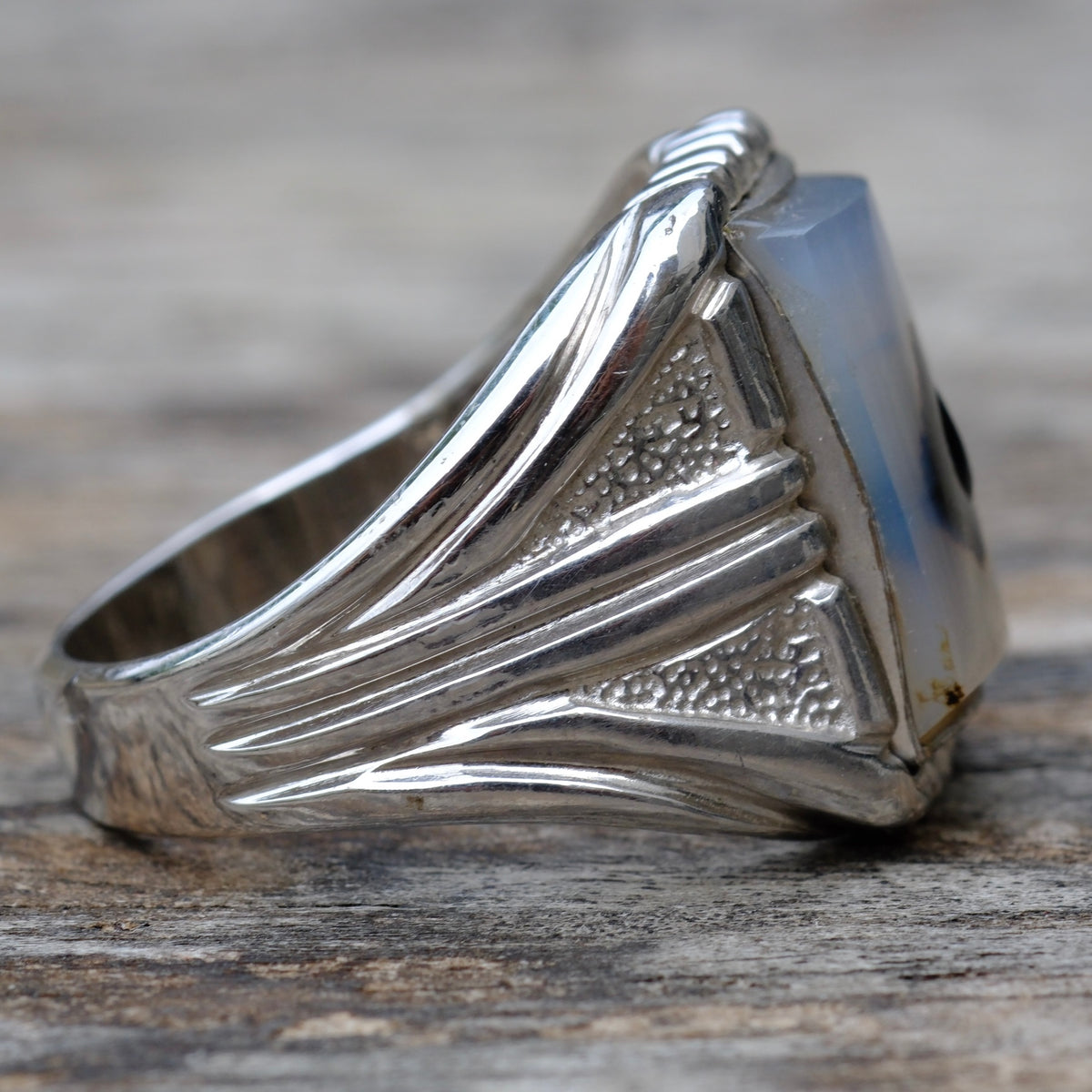Vintage Sterling Agate Signet Ring 10.5