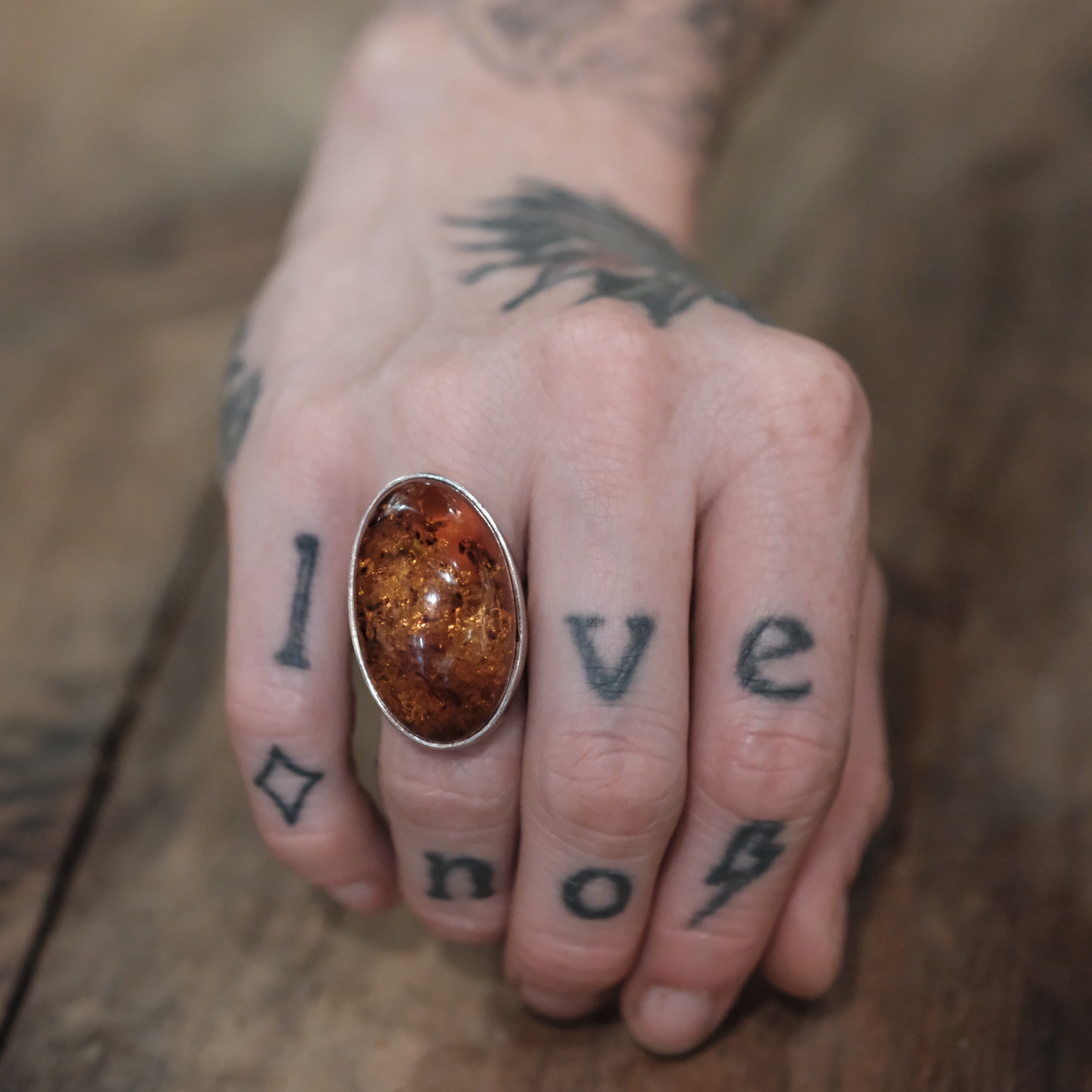Vintage Sterling Amber Ring 6.5