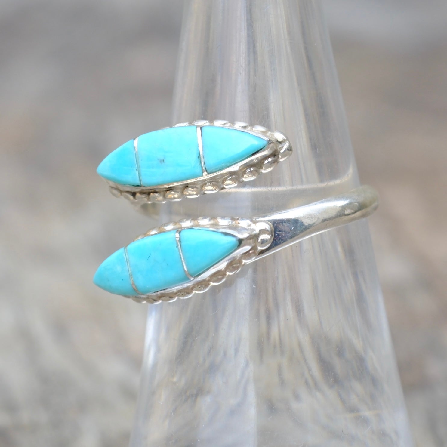Vintage Sterling Turquoise Overpass Ring 6