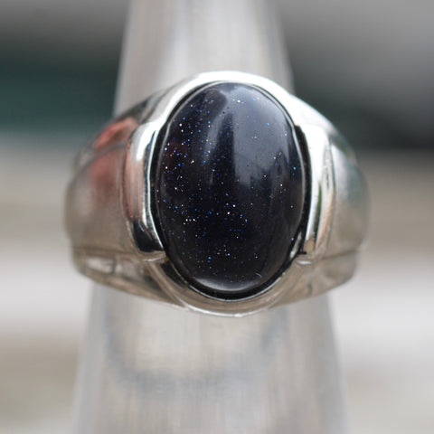 Vintage Sterling Dark Glass Signet Ring 4.75
