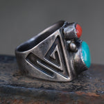 Vintage Sterling Turquoise and Coral Tribal Band 9