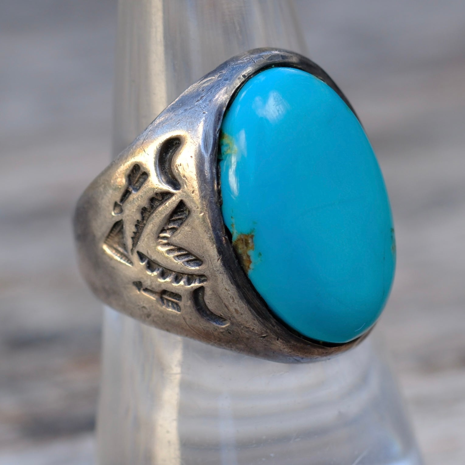 Vintage Sterling Turquoise Bells Trading Post Ring 8
