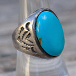 Vintage Sterling Turquoise Bells Trading Post Ring 8