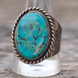 Vintage Sterling Turquoise Stamped Band Ring 11.75