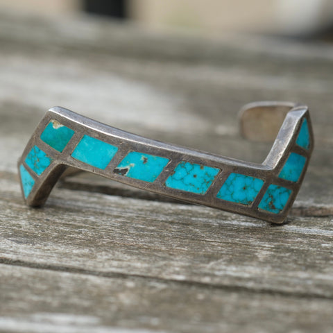 Vintage Sterling Turquoise Inlay Cuff