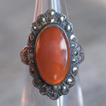 Vintage Sterling Carnelian Marcasite Ring 4.75